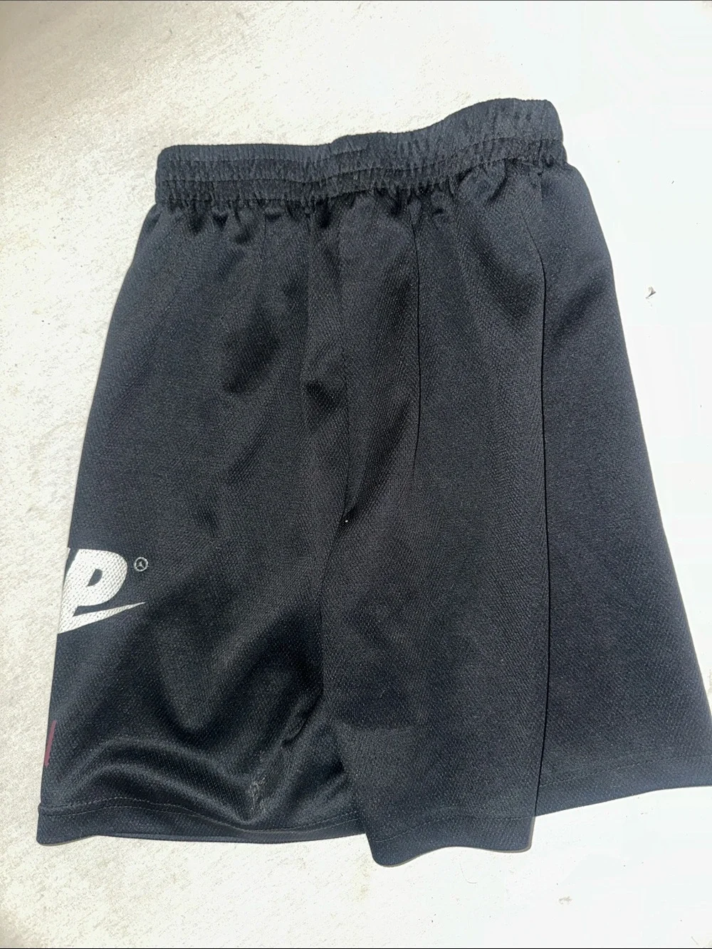 Kids Size M Nike Black Boys' Shorts with White Swoosh and Maroon Accent